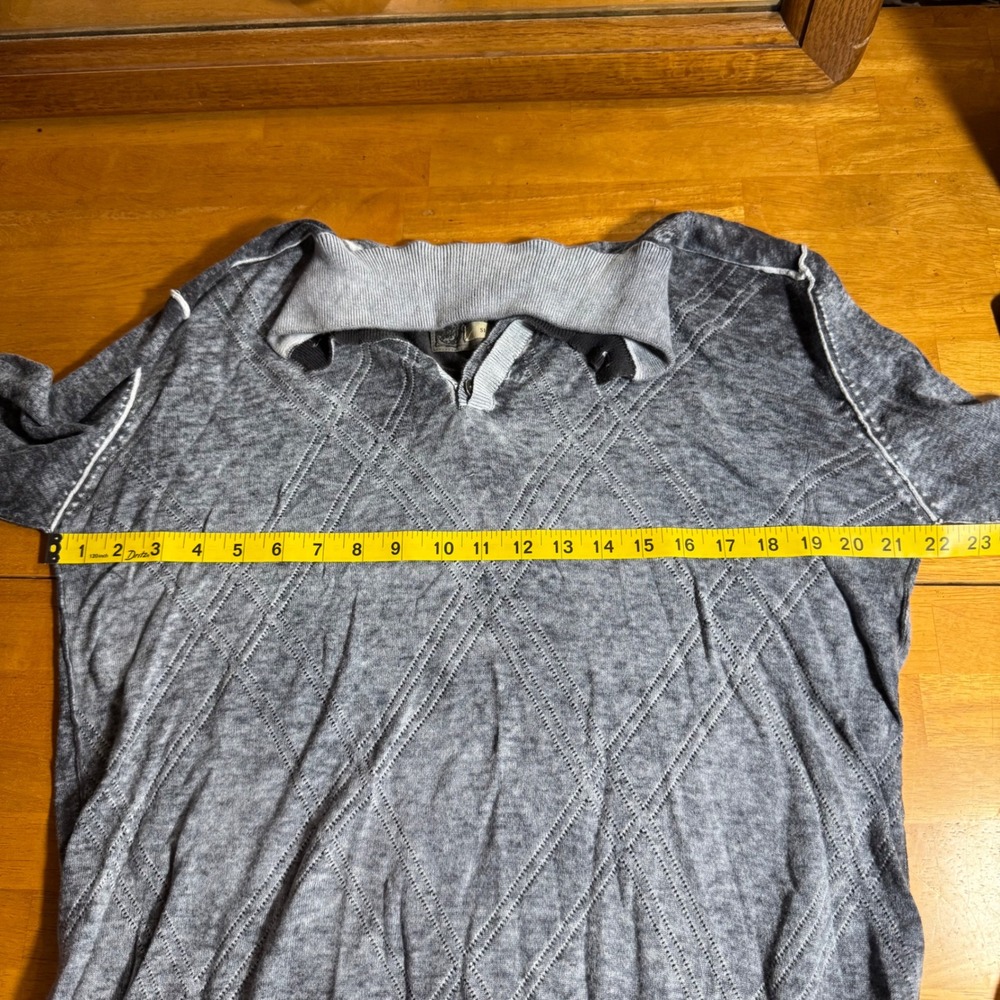 BKE Mens XXL Slim Fit Sweater Grey Acid Wash Argyle Henley Cotton Knit Pullover - Picture 4 of 7